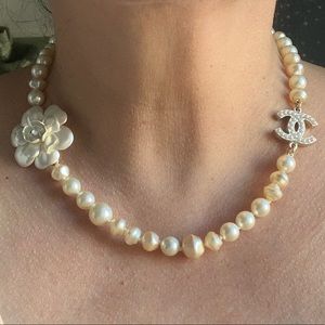Authentic Chanel necklace faux pearls and crystals choker